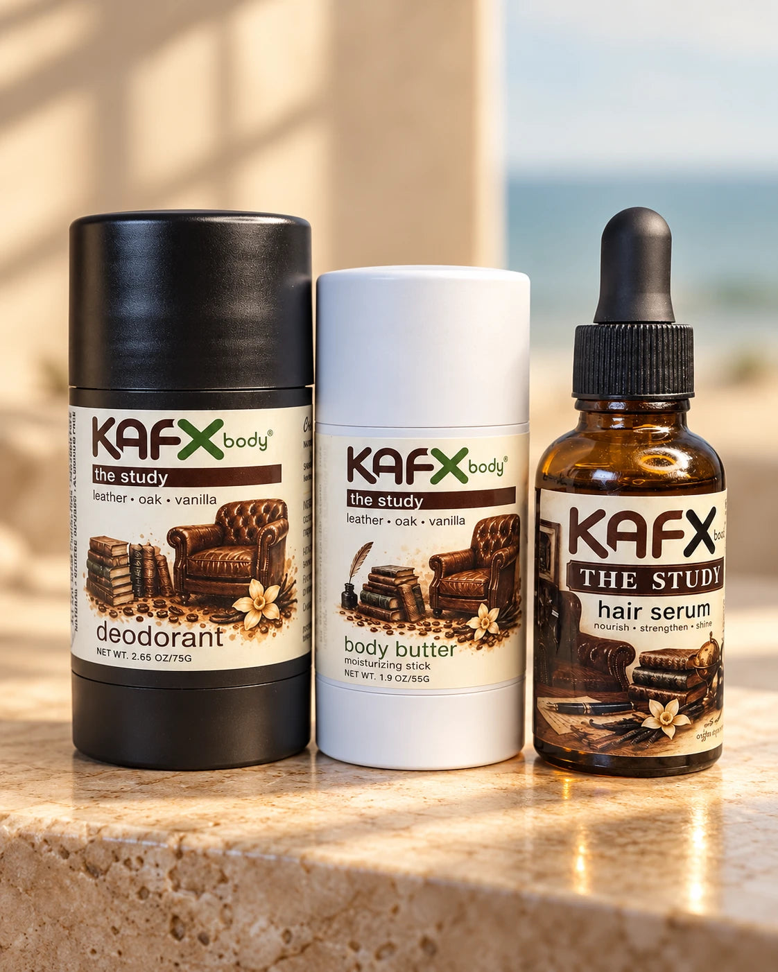 KAFX The Study deodorant, body butter and hair serum