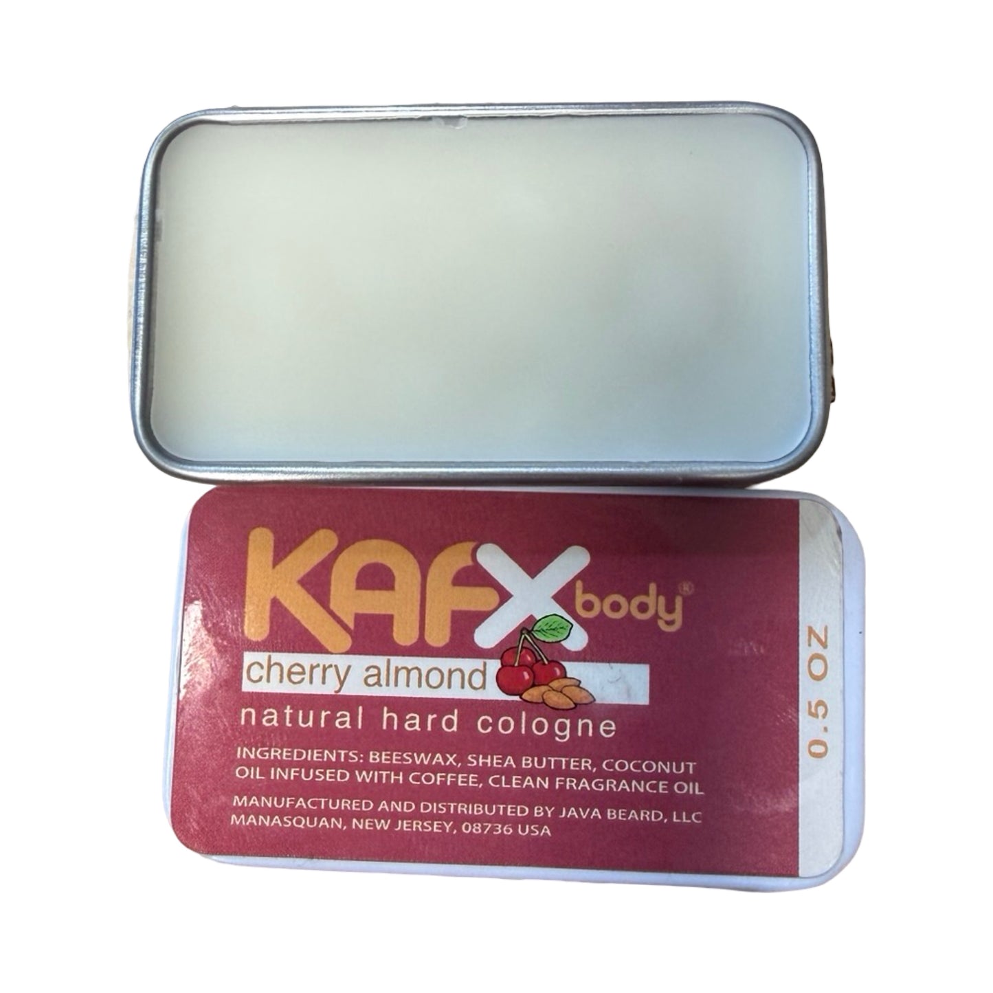 KAFX Body Cherry Almond Natural Hard Cologne (0.5 oz) – Solid Unisex Cologne with Coffee-Infused Coconut Oil, Alcohol-Free, Pocket Size