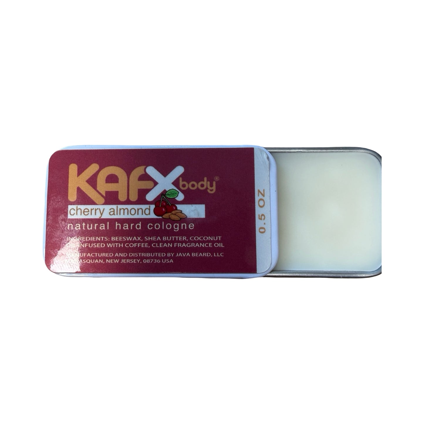 KAFX Body Cherry Almond Natural Hard Cologne (0.5 oz) – Solid Unisex Cologne with Coffee-Infused Coconut Oil, Alcohol-Free, Pocket Size