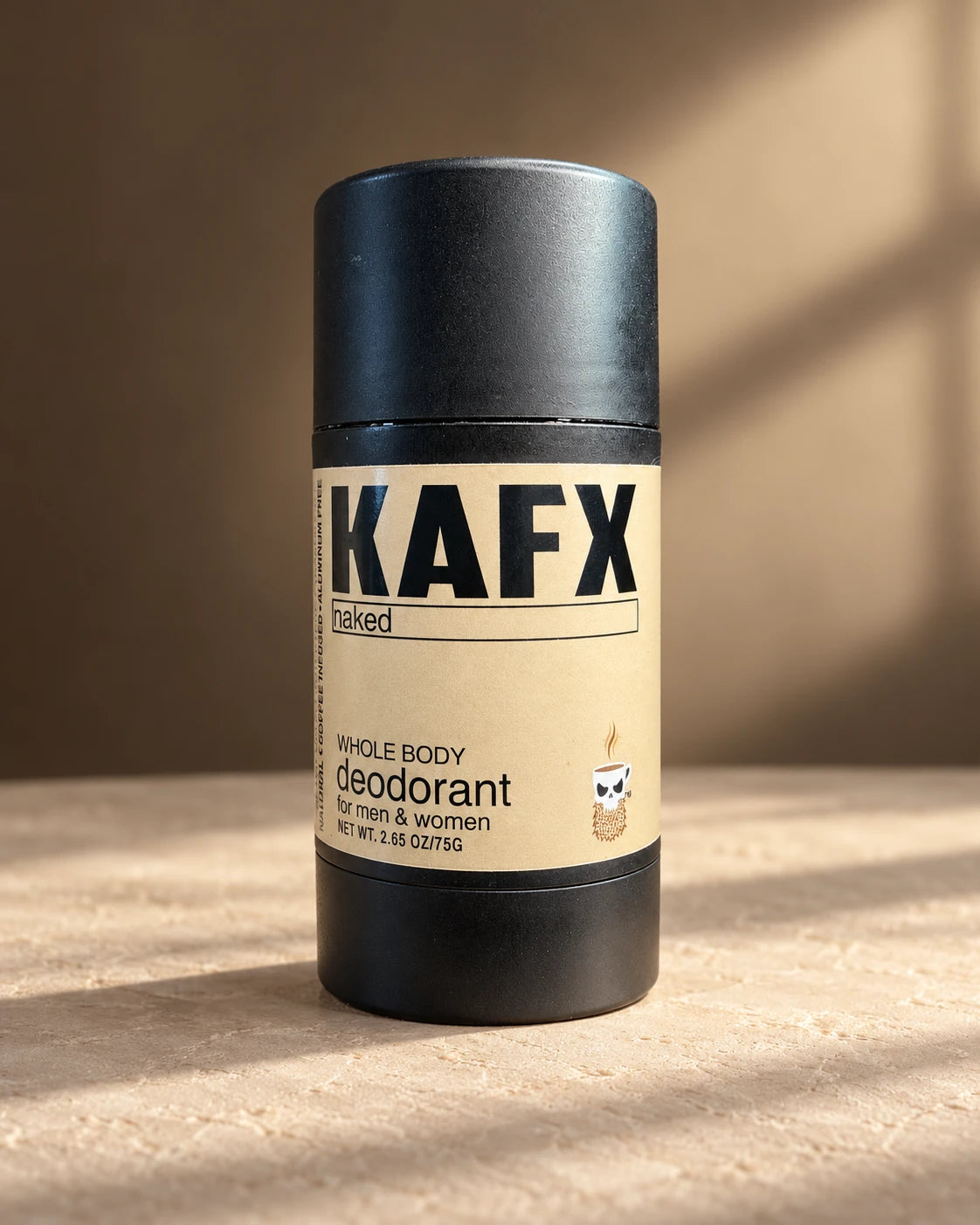 KAFX Naked deodorant in warm studio light